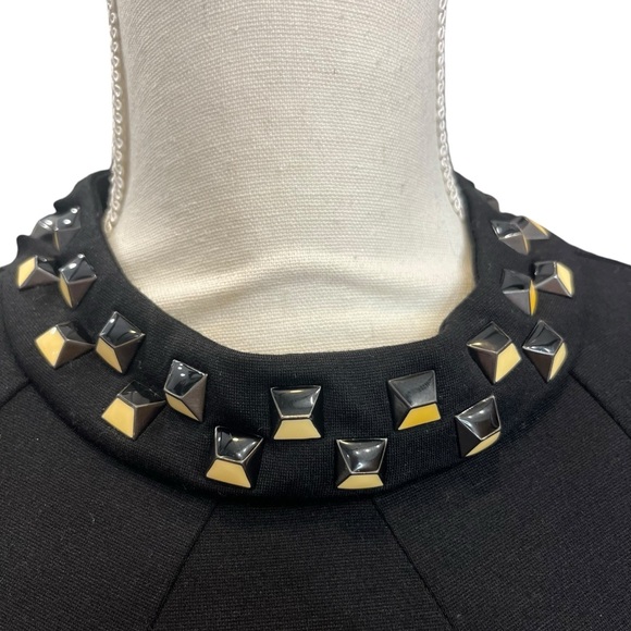 Trina Turk Black Studded Neck Long Sleeve Sheath Dress Size 8 - Picture 6 of 11